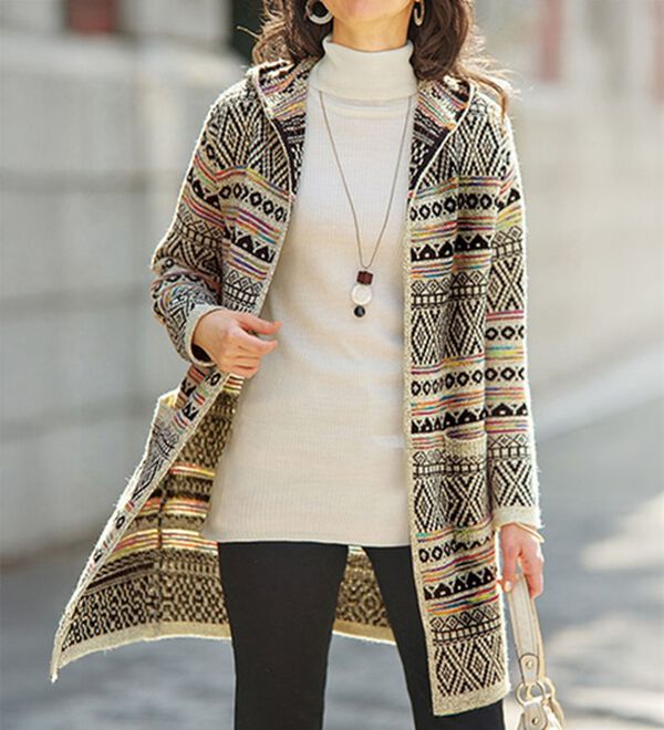 BELLUNA（ベルーナ）の「かすり使いジャカードニットジャケット（その他ジャケット）」｜ベージュ系