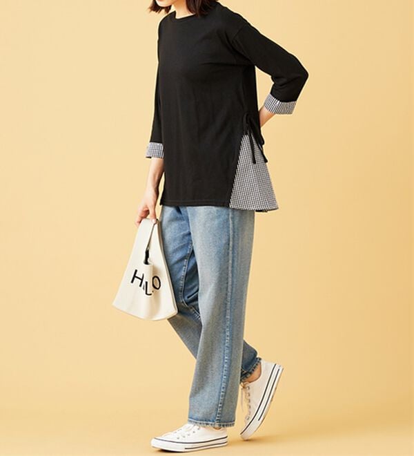 BELLUNA（ベルーナ）の「サイドリボンデザイン異素材切替チュニック（チュニック）」｜詳細画像