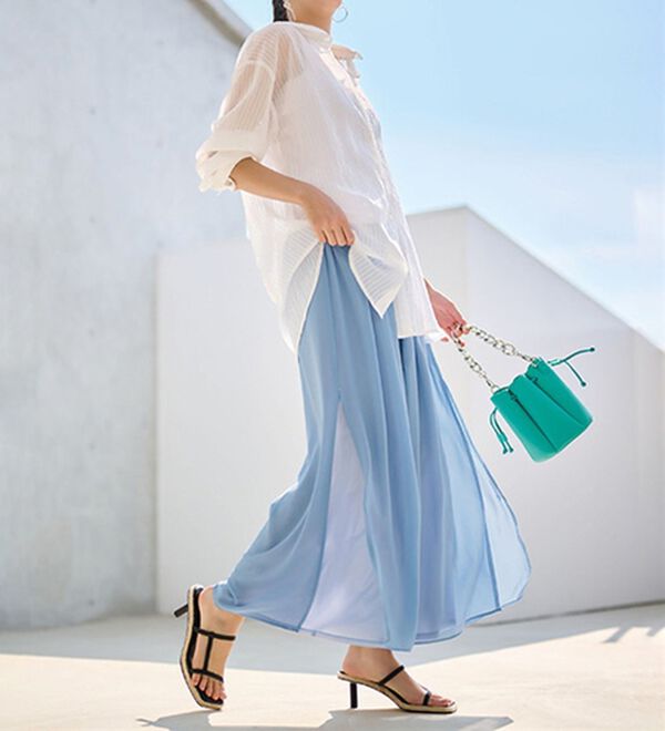 RANAN（ラナン）の「ひんやり！サイドスリットシフォンパンツ（フルレングスパンツ）」｜詳細画像