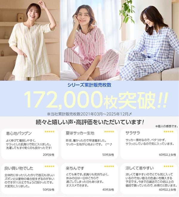 LAVIENNE（ラヴィエンヌ）の「【蒸し暑い夜も快適】綿１００％サッカーパジャマ（パジャマ・ルームウェア）」｜詳細画像