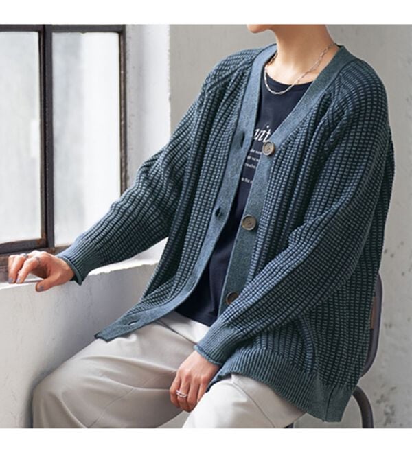 BELLUNA（ベルーナ）の「ビンテージ風コットン１００％ゆったりカーディガン（ニットカーディガン）」｜ネイビー