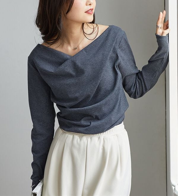 RANAN（ラナン）の「【新色追加】上品ドレープリブロングＴシャツ（カットソー）」｜詳細画像