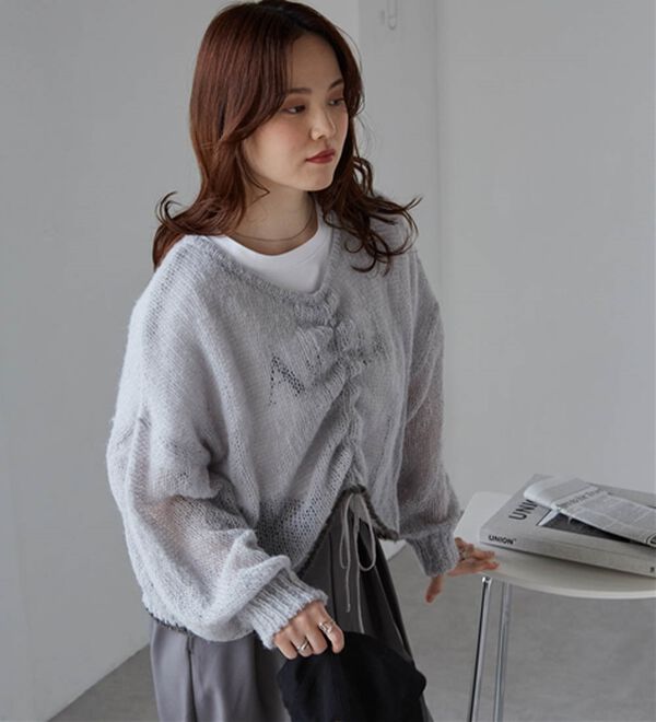 RANAN（ラナン）の「モヘアライク２ＷＡＹギャザーニット（ニット・セーター）」｜ライトグレー
