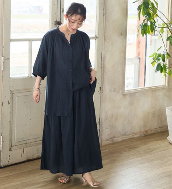 A HAPPY MARILYN（アハッピーマリリン）の「【Ｌ～６Ｌ】【風通るプレミアム】綿・楊柳七分袖はしごレースブラウス（ブラウス）」｜詳細画像