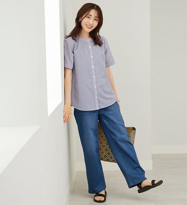 BELLUNA（ベルーナ）の「ギャザー使いバンドカラーブラウス（ブラウス）」｜詳細画像