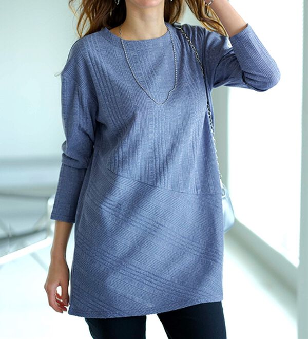 BELLUNA（ベルーナ）の「杢調ランダムテレコ切替チュニック（チュニック）」｜詳細画像