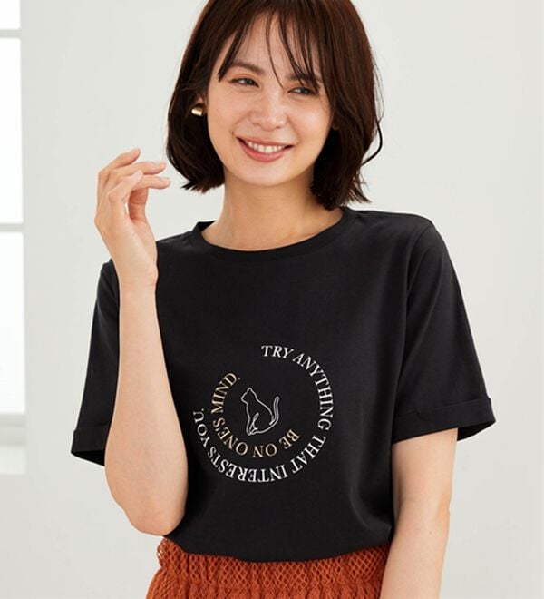 BELLUNA（ベルーナ）の「綿１００％着映えネコ柄プリントＴシャツ（Tシャツ）」｜詳細画像