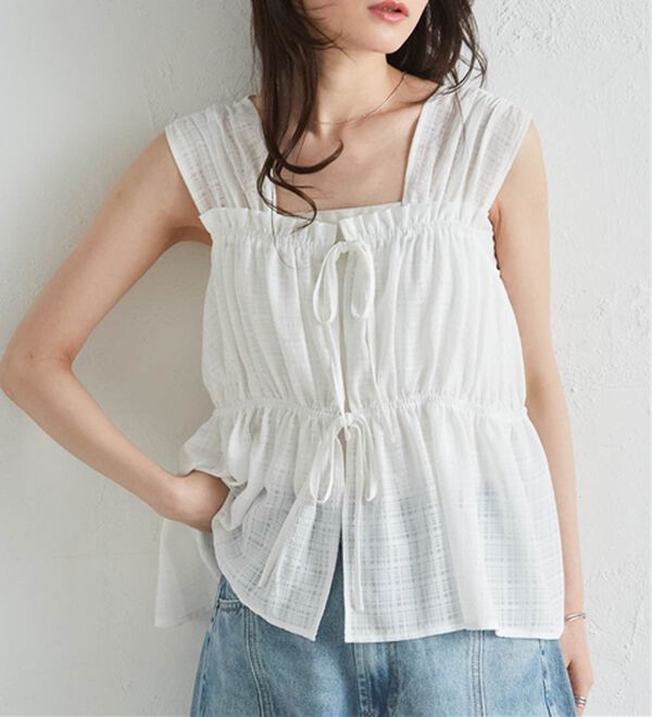 RANAN（ラナン）の「フロントリボンギャザーノースリブラウス（ブラウス）」｜詳細画像