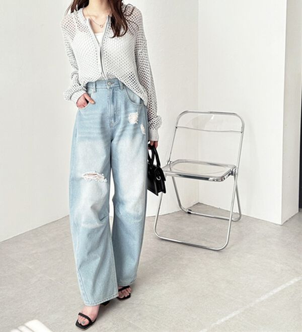 GeeRA（ジーラ）の「ダメージカーブデニムパンツ（フルレングスパンツ）」｜詳細画像