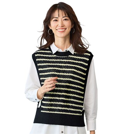 BELLUNA（ベルーナ）の「ボーダーを上品に着こなすニットベスト（ベスト）」