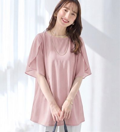 alotta（アロッタ）の「【接触冷感】袖異素材フレア袖チュニックＴシャツ（チュニック）」