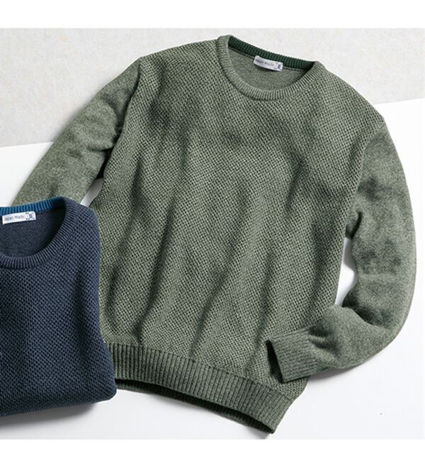 「日本製　匠の杢調やわらかセーター（メンズニット・セーター）」｜杢グリーン