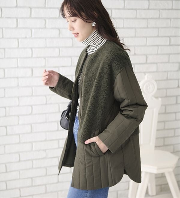 BELLUNA（ベルーナ）の「ボア切替キルトデザインミドル丈コート（ハーフコート）」｜詳細画像