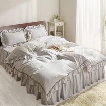 iellio（イエリオ）の「大人かわいいダブルフリル付布団カバーリング＜掛け布団カバー・ボックスシーツ・枕カバー・ずれにくい・オールシーズン・淡色＞（敷布団カバー・シーツ）」
