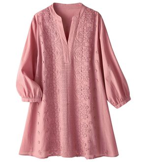 ルフラン（ルフラン）の「綿１００％花刺しゅうブラウス（ブラウス）」｜ローズ