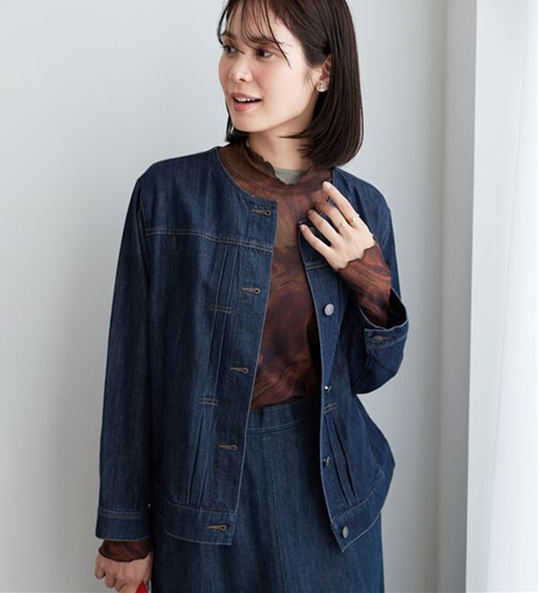 BELLUNA（ベルーナ）の「やわらかデニム素材ノーカラージャケット（その他ジャケット）」｜インディゴ