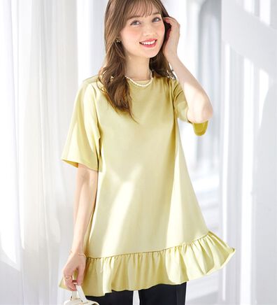 alotta（アロッタ）の「大人可愛い！裾フリルデザインチュニックＴシャツ（チュニック）」