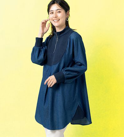 ルフラン（ルフラン）の「ニット&times;デニムのジップ使いチュニック（チュニック）」