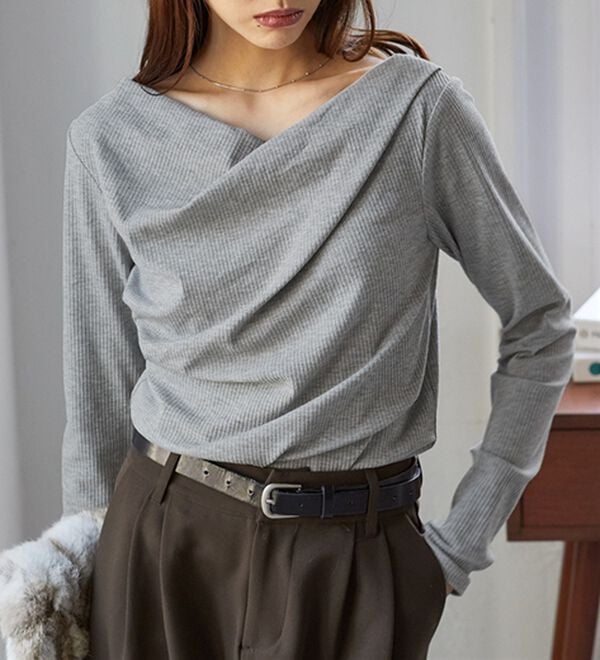 RANAN（ラナン）の「【新色追加】上品ドレープリブロングＴシャツ（カットソー）」｜詳細画像