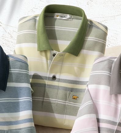 「＜ゴールデンベア＞マルチボーダーポロシャツ（メンズポロシャツ）」