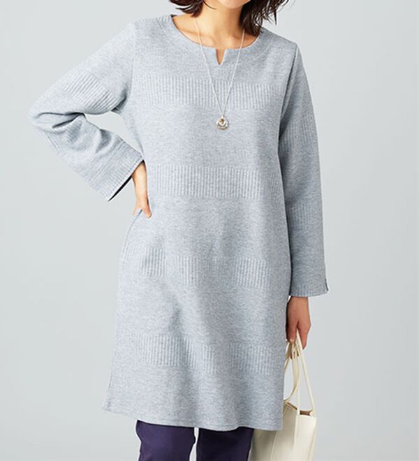 BELLUNA（ベルーナ）の「ボタン使いボーダージャカードワンピース（その他ワンピース）」｜詳細画像