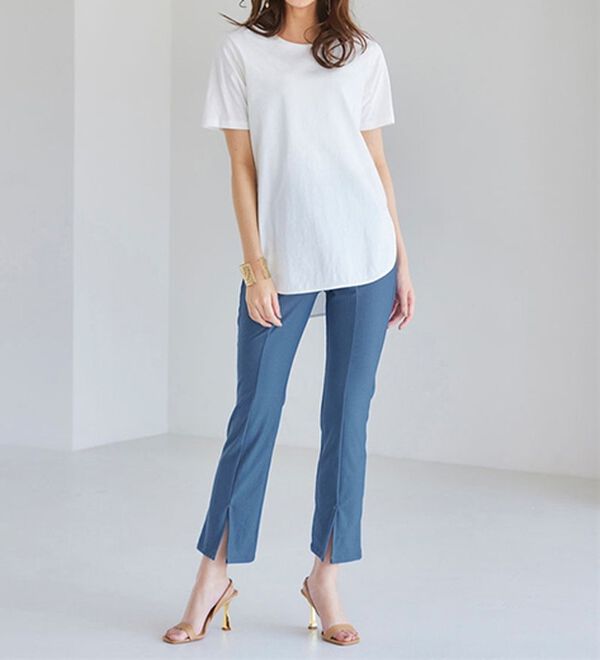 RANAN（ラナン）の「ひんやり！デニム調スリットパンツ（フルレングスパンツ）」｜詳細画像