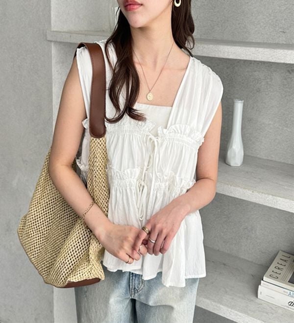 GeeRA（ジーラ）の「ギャザーリボンノースリブラウス（ブラウス）」｜詳細画像