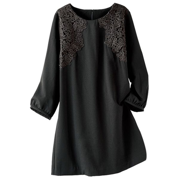 BELLUNA（ベルーナ）の「ケミカルレース使いデザインチュニック（チュニック）」｜黒