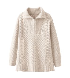 BELLUNA（ベルーナ）の「ハーフジップ使い編地切替ニットチュニック（チュニック）」｜アイボリー