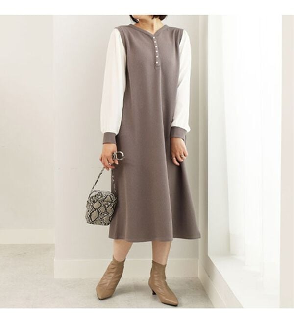 BELLUNA（ベルーナ）の「ジャカード素材袖切替ワンピース（カットソーワンピース）」｜詳細画像