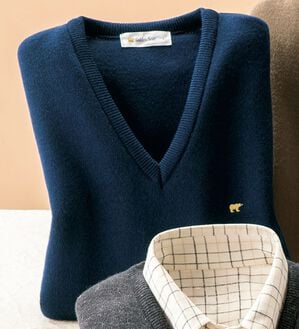 「＜ゴールデンベア＞国産上質新定番ニットベスト（メンズニット・セーター）」｜ネイビー