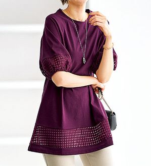 BELLUNA（ベルーナ）の「汗ジミ対策！シアーチェック切替チュニック（チュニック）」｜詳細画像