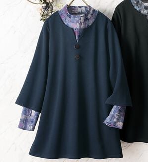 ルフラン（ルフラン）の「ジャカード柄チュニックアンサンブル（ワンピースセットスーツ）」｜紺系