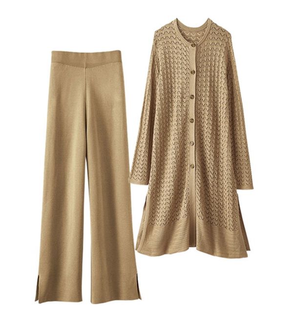 BELLUNA（ベルーナ）の「ニット素材透かし編デザインセットアップ（セットアップ）」｜詳細画像