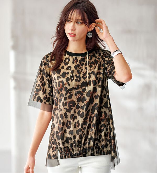 BELLUNA（ベルーナ）の「チュール重ねアニマルプリントプルオーバー（カットソー）」｜詳細画像