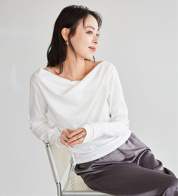 RANAN（ラナン）の「【春色追加】上品ドレープリブロングＴシャツ（カットソー）」｜詳細画像