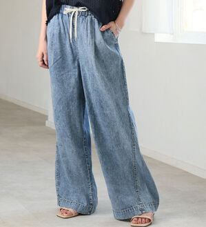 A HAPPY MARILYN（アハッピーマリリン）の「【Ｍ～８Ｌ】楽して叶う！イージーデニムワイドパンツ（ワイドパンツ・ガウチョ）」｜ケミカルウォッシュ