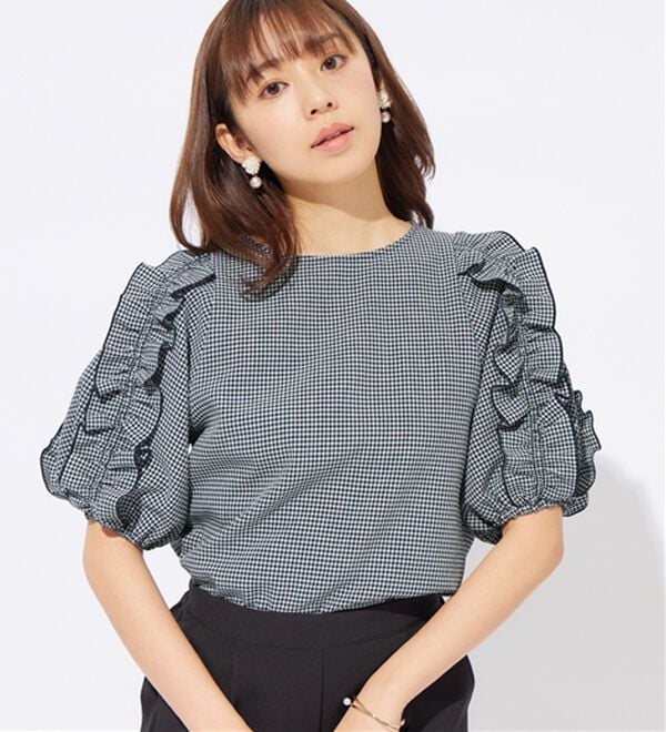 alotta（アロッタ）の「ギンガムチェック袖フリルブラウス（ブラウス）」｜詳細画像