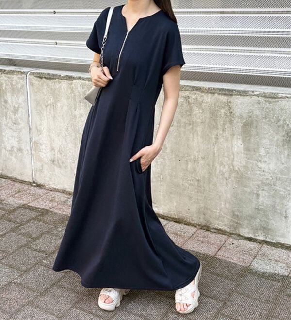 GeeRA（ジーラ）の「前後2WAYハーフジップフレンチ袖ワンピース（カットソーワンピース）」｜詳細画像