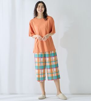 LAVIENNE（ラヴィエンヌ）の「ゆる涼カットソールームウェア（パジャマ・ルームウェア）」｜オレンジ系チェック柄