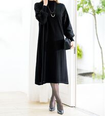 ルフラン（ルフラン）の「袖レース濃黒ニットワンピース（ニットワンピース）」