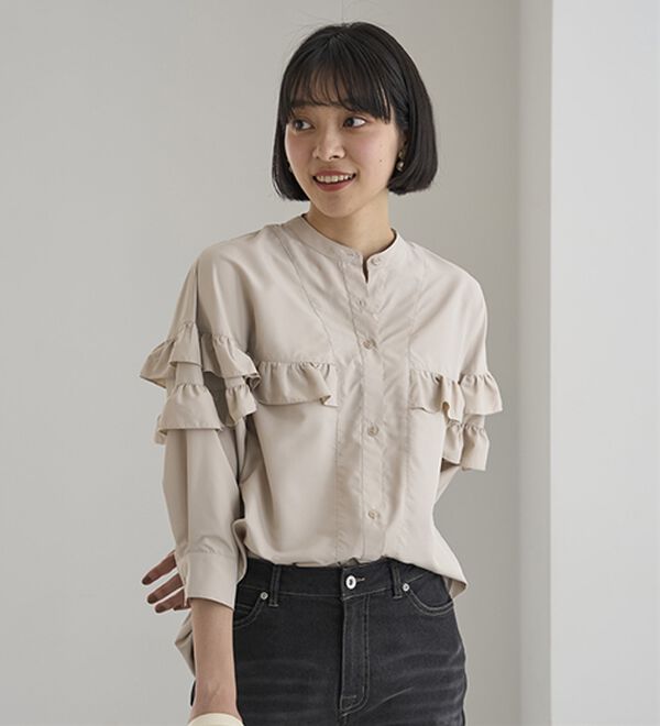 BELLUNA（ベルーナ）の「シャカ伸び！はっ水ティアードフリルブラウス（ブラウス）」｜詳細画像