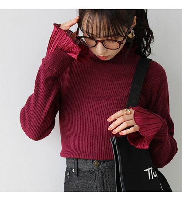 GeeRA（ジーラ）の「プリーツ付ハイネックリブニットトップス（ニット・セーター）」｜詳細画像