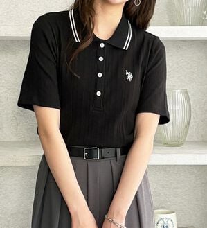 GeeRA（ジーラ）の「【ＵＳ．ＰＯＬＯ．ＡＳＳＮ】ランダムリブポロシャツ（カットソー）」｜ブラック系