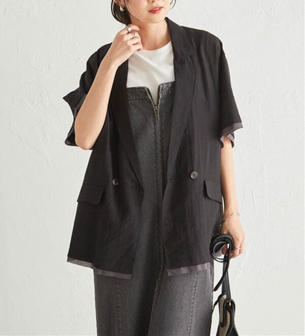 RANAN（ラナン）の「ハーフスリーブシアーシャツジャケット（テーラードジャケット）」｜詳細画像