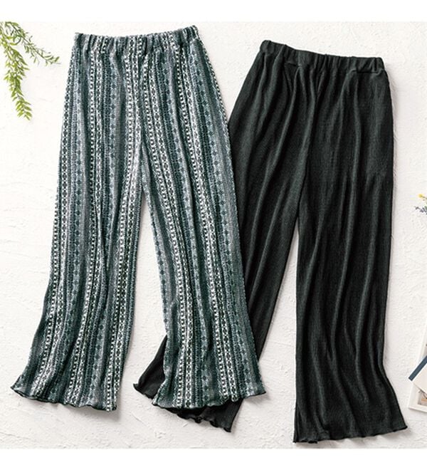 「【２本組】スラリ細見え！涼やか楊柳ボトム（パジャマ・ルームウェア）」｜2本組