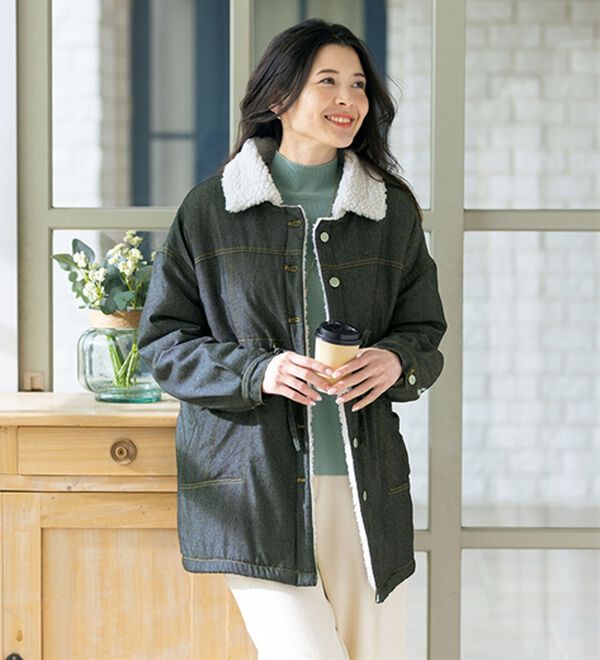 ルフラン（ルフラン）の「裏ボア暖かデニムブルゾン（ブルゾン）」｜グレー