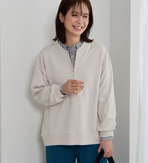 BELLUNA（ベルーナ）の「リブ使いハーフジップ裏毛プルオーバー（カットソー）」｜グレージュ