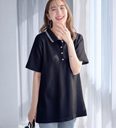 alotta（アロッタ）の「＜機能付＞衿配色Ａライン鹿の子ポロチュニック（チュニック）」