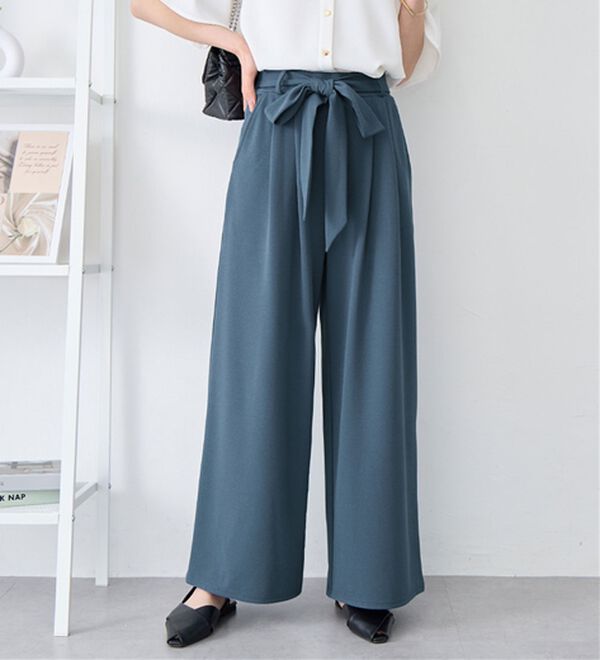 alotta（アロッタ）の「【４つの機能付】ひんやり共布リボン付ワイドパンツ（ワイドパンツ・ガウチョ）」｜詳細画像